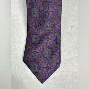 Stanley Blacker Men's Silk Tie Geometric Classic Vintage Burgundy Grey D…
